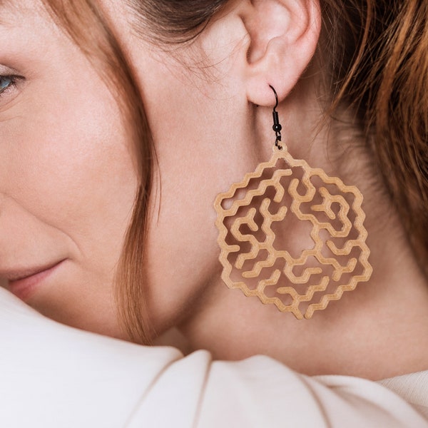 3D Printed Earrings | 3D Print Earrings | 3D Print Jewelry | Geometric Earrings | Mazes Arty Maze |  - Print A Brick