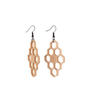 Honeycomb 3 3D Print Earrings Wood Imitation 3D Print Jewellery Print A Brick image 3