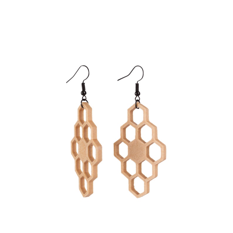 Honeycomb 3 3D Print Earrings Wood Imitation 3D Print Jewellery Print A Brick image 3