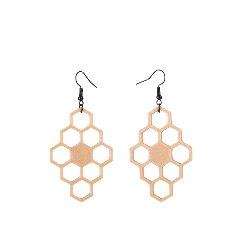 Nid d'abeille 3 Boucles d'oreilles imprimées en 3D Imitation bois Bijoux imprimés en 3D Print A Brick Wood