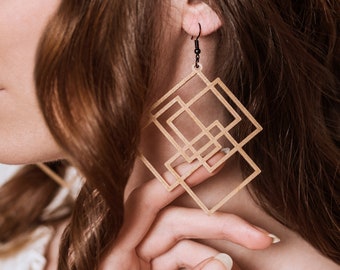 Squardian | 3D Print Earrings | Wood Imitation | 3D Print Jewellery - Print A Brick