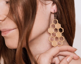 3D Printed Earrings | 3D Print Earrings | 3D Print Jewelry | Geometric Earrings | Honeycomb #2 Honeycomb Earrings |  - Print A Brick