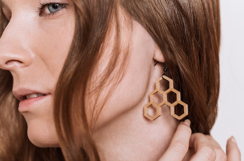 Honeycomb 5  3D Print Earrings  Wood Imitation  3D Print image 1