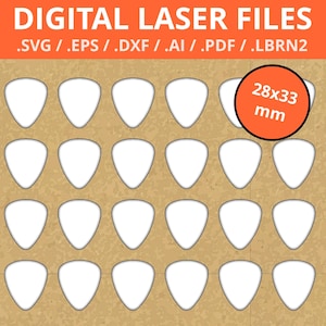 Sjabloon met aluminium tags voor gravures in plectrumstijl 28 x 33 mm | Digitaal product | SVG, DXF, pdf, eps, ai, lbrn2 | Digitaal, Lightburn