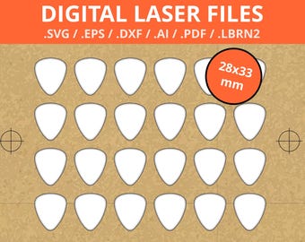 Guitar Pick style Aluminum Tags Jig Template For Engraving 28x33mm | Digital Product | SVG, DXF, PDF, eps, ai, lbrn2 | Digital, Lightburn