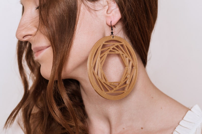 Catcher 3D Print Earrings Wood Imitation 3D Print Jewellery Print A Brick image 1