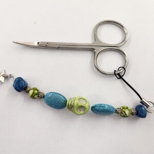 Porta-chaves de tesoura de caveira - Amuleto de tesoura - Puxador de zíper - Amuleto de bolsa/mochila - Chaveiro de cordão