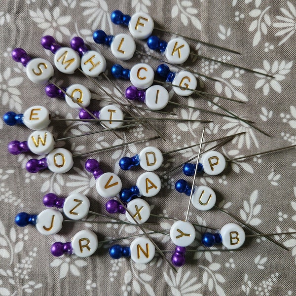 Alphabet quilting pins - white and gold