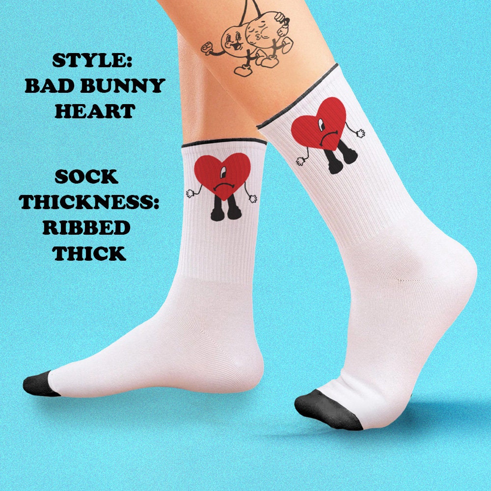 Bad Bunny Socks Comfy Socks Un Verano Sin Ti Heart Bad Etsy