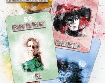 Lenormand Cards Extended deck Umbrellas series | bridge size | 47 laminated cards | with addons