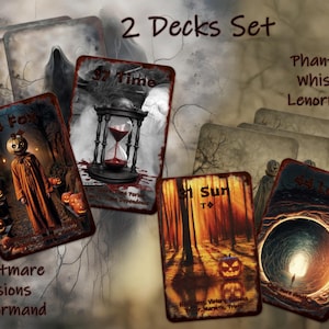Ensemble deux étages - Phantom Whisper et Nightmare Visions Lenormand | 90 cartes plastifiées | aux significations clés | Jeu de decks d'Halloween