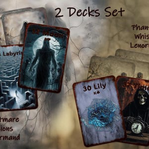 Ensemble deux étages - Phantom Whisper et Nightmare Visions Lenormand | 90 cartes plastifiées | Jeu de decks d'Halloween