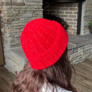 Red Shimmer Crochet Adult Beanie | accessories | clothing | hats | crocheted | crochet hat | stocking stuffer | gift | winter accessory