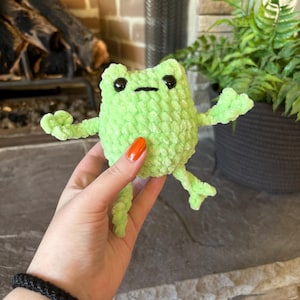 Lime Green Frog Crochet Plushie Stuffed Animal Plush Handmade Toy Small Gift Stocking Stuffer Baby Present Kids Stuffie Soft Decor