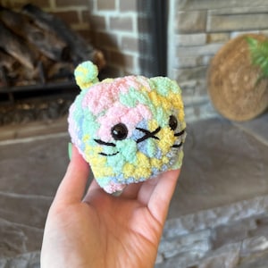 Pastel Rainbow Bitty Kitty Cat Crochet Plushie Stuffed Animal Plush Handmade Toy Small Gift Stocking Stuffer Baby Present Kids Stuffie Decor