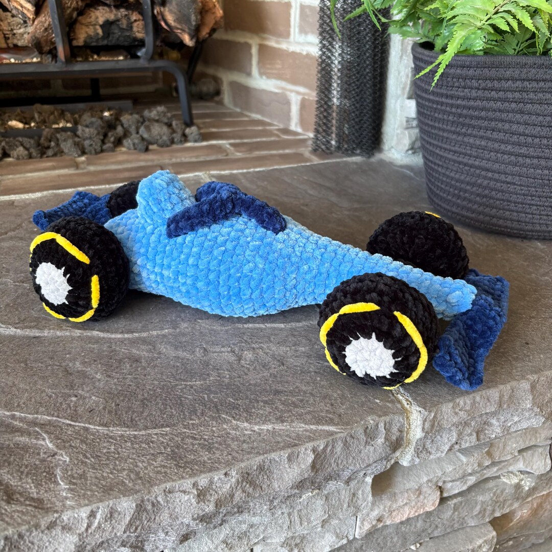 Stuffed Racing Car Blue Race Car Crochet Plushie Stuffed Animal Plush Handmade Toy Small ...