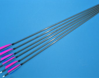 Six Carbon Arrows - spine 400 - 32" - Pink/Blue Feather Fletchings - Archery Arrows
