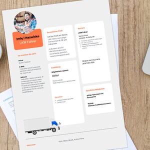 Życiorys LKW szablon gotowy po niemiecku Kierowca