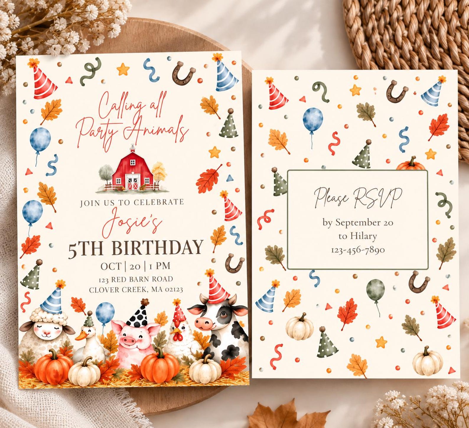 Fall Farm Birthday Invitation | Autumn Party Animals Birthday Invite ...