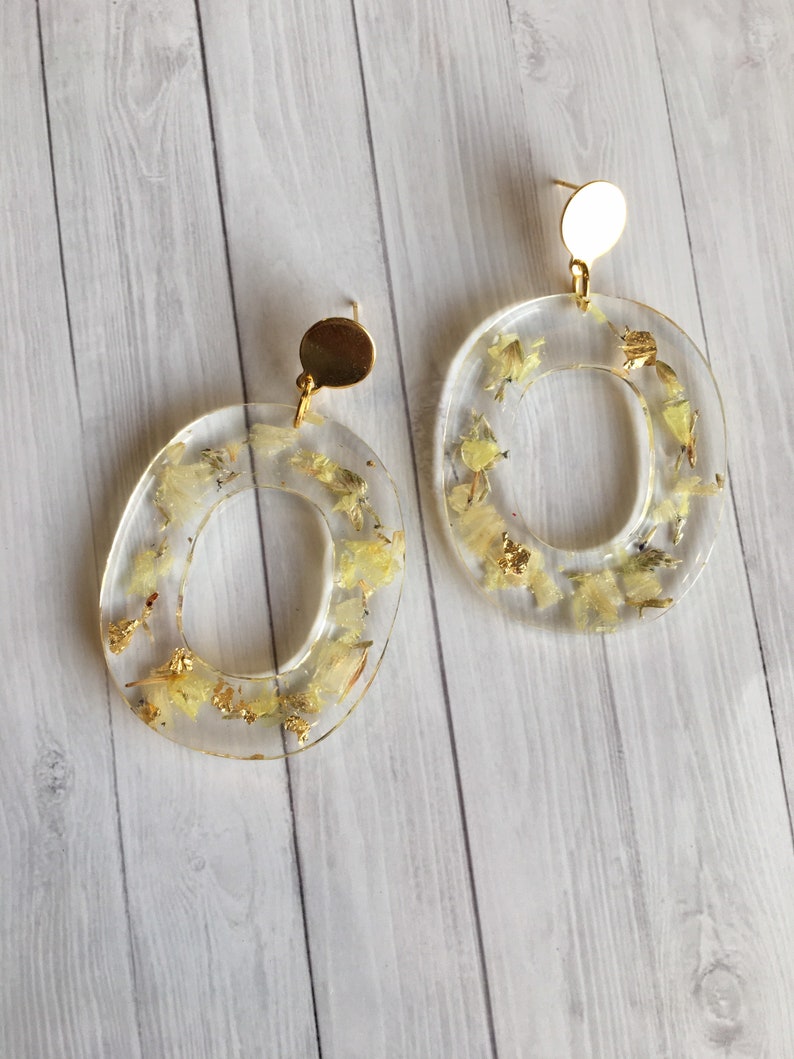 Real Flower Statement Dangle Resin Earrings