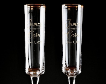 Gold Rim Wedding Champagne Flutes (Set of Two) Gift for the Couple, Wedding Gifts, Toasting Flutes, Gold Champagne Flute