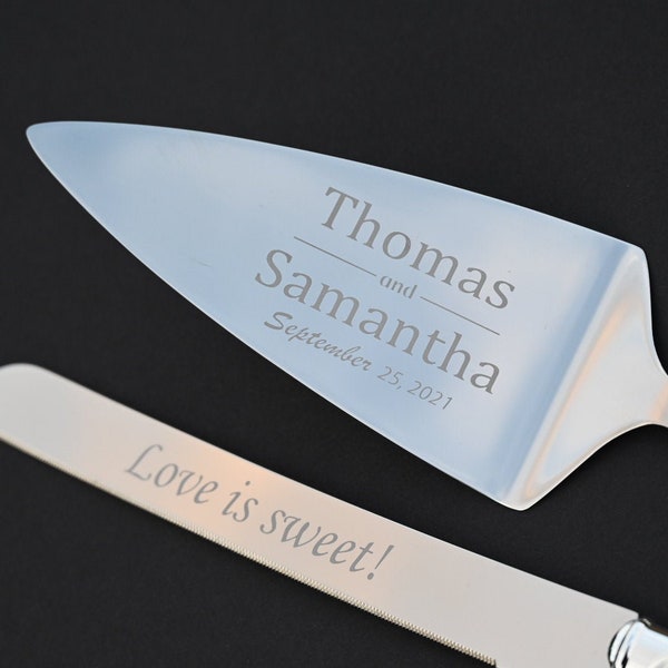 Personalized Cake server and Knife, Silver Lenox Adorn Personalized Custom Cutting Cake Cutter Wedding Couples Two Piece Set Silver cake
