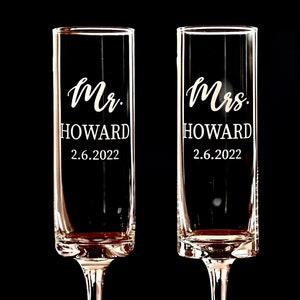 Personalized Deep Etched Wedding Toasting Flutes, Contemporary Modern Champagne Flutes, Wedding Gift, Couples Gift, Gift for the Couple