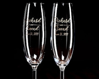 Custom Etched Lenox Toasting Flutes, Wedding Flutes, Couples Gift, Personalized Wedding Champagne Flutes, Gift for the Couple, Gratefully