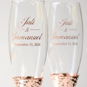 Rose Gold Personalized Toasting Flutes, Rose Gold Wedding Flutes, Gift for the Couple, Couples Gift, Wedding Flutes, Engagement Gift
