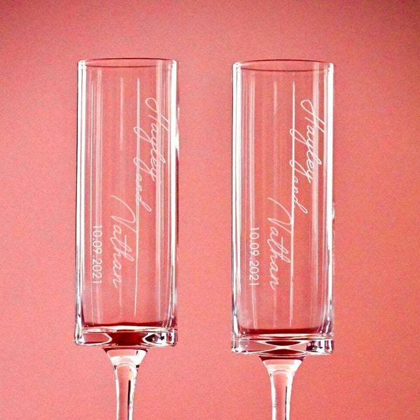 Personalized Modern Toasting Flutes, Wedding Flutes, Gift for the couple, GratefullyEtched, Deep Etched Flutes, Toasting Flutes, Engagement