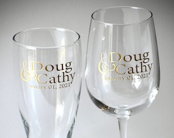Personalized Etched Beer and Wine Glass Set, Engagement Gift