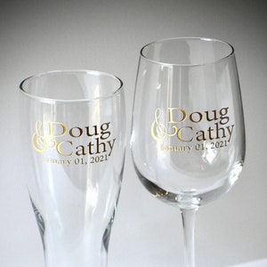Personalized Couples Beer and Wine Set of 2 Etched Beer and Wine Glasses, Engagement Gift Couples Gift Gift for the Couple Gratefully Etched