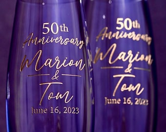 50th Anniversary Toasting Flutes, Personalized Anniversary Flutes, Lenox Etched Anniversary Toasting Flutes, High Quality Deep Etched,