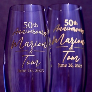 50th Anniversary Toasting Flutes, Personalized Anniversary Flutes, Lenox Etched Anniversary Toasting Flutes, High Quality Deep Etched,