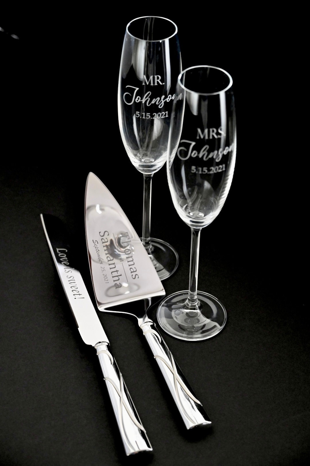 Personalized Lenox Toasting Flutes and Cake Cutter Set, Lenox Tuscany