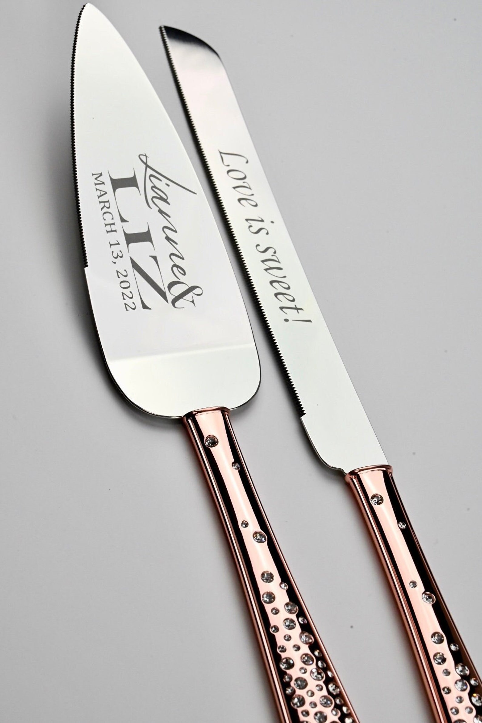 Rose Gold Cake Cutter Set of TWO Personalized Wedding Couples Etsy