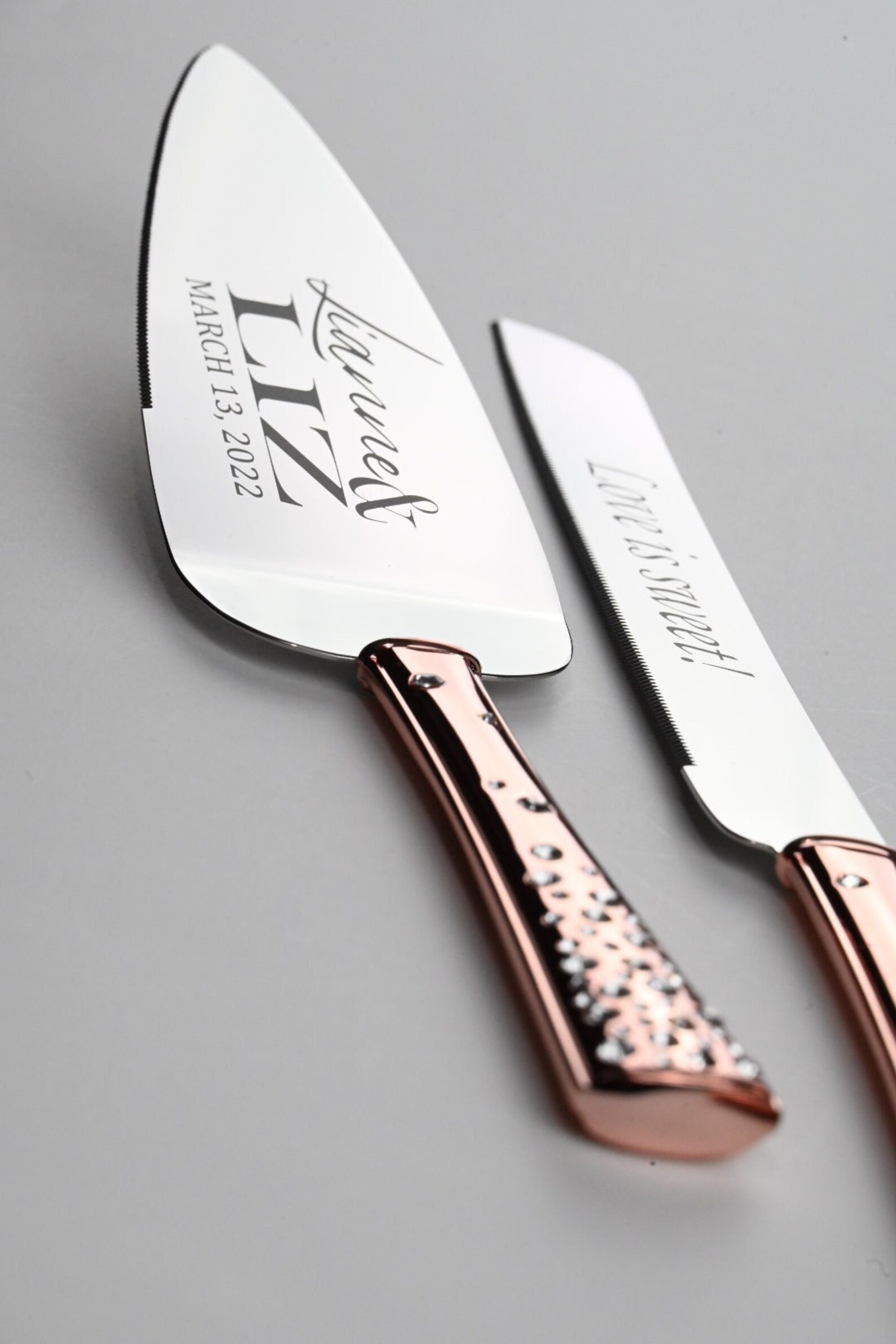 Rose Gold Cake Cutter Set of TWO Personalized Wedding Couples Etsy