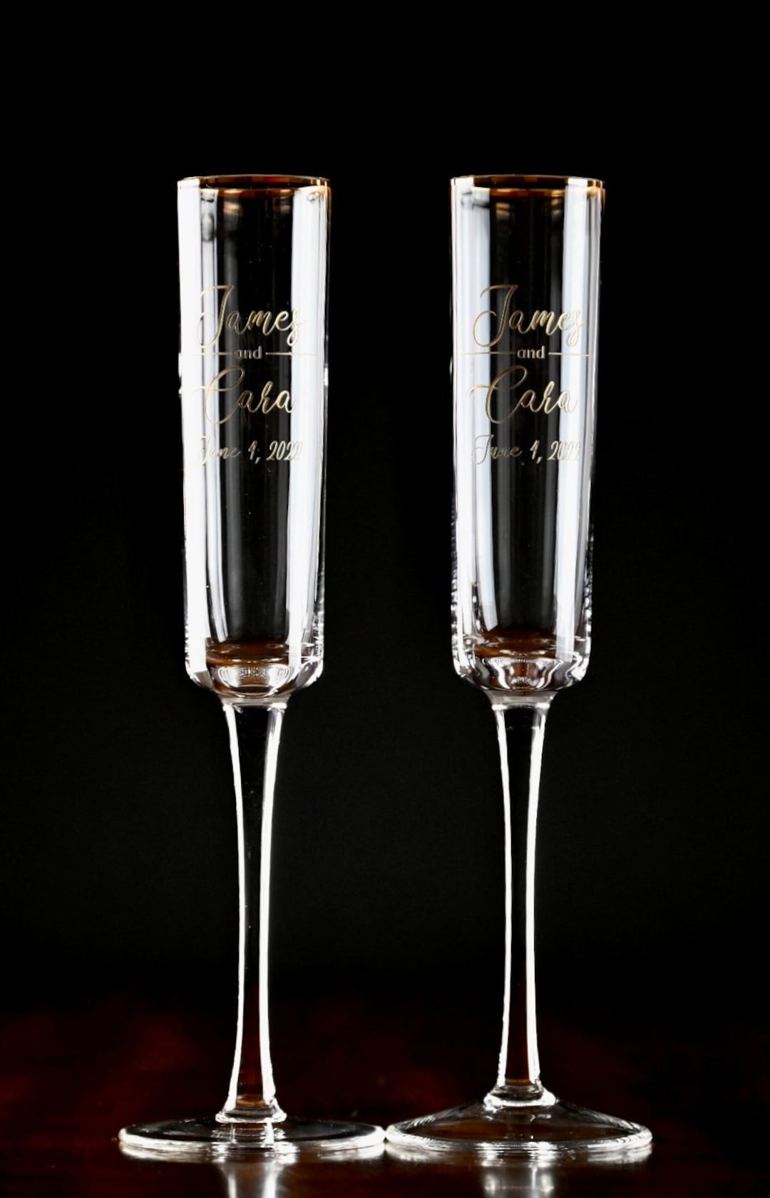 Gold Rim Wedding Champagne Flutes set of Two Gift for the Couple