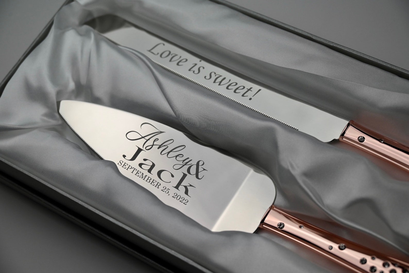 Rose Gold Cake Cutter Set of TWO Personalized Wedding Couples Etsy