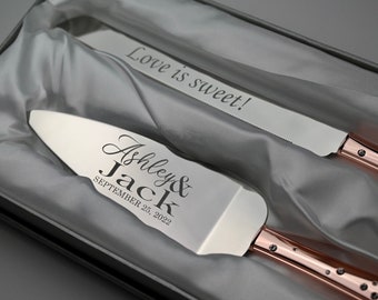 Rose Gold Cake Cutter Set of TWO Personalized Wedding Couples Gift, Cake Cutting Set, Engraved Cake Cutting Set of Two