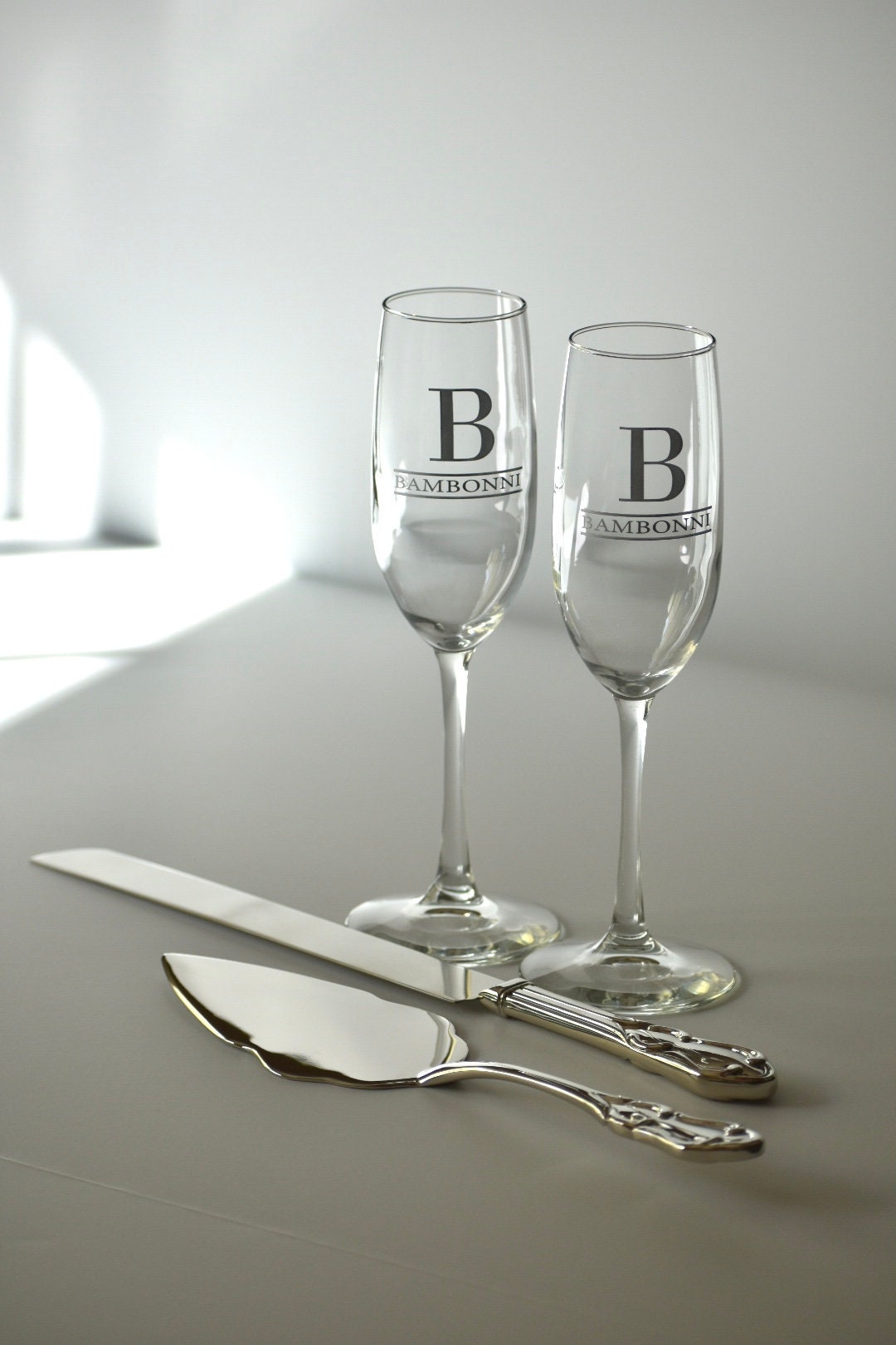 Silver Toasting Flutes, Silver Cake Cutting Set , Wedding Champagne