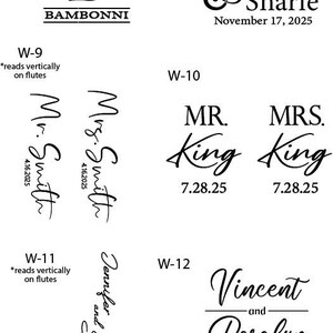 May include: A set of 10 wedding stamp designs with different styles and text. The designs include a monogram, a couple's names, and a wedding date. The stamps are perfect for adding a personal touch to wedding invitations, thank you cards, and other stationery.