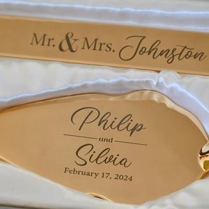 Personalized Gold Wedding Cake Knife and Server Set (2pc) Custom Engraved Classic Gold Cake Serving Set, Personalized Wedding Gift, Flatware