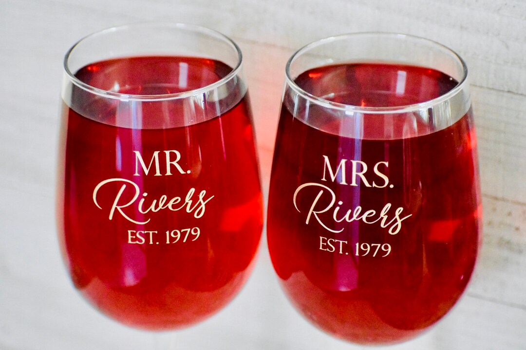 Personalized Stemless Wine Glass Set of TWO, Custom Engraved Wine Glass ...