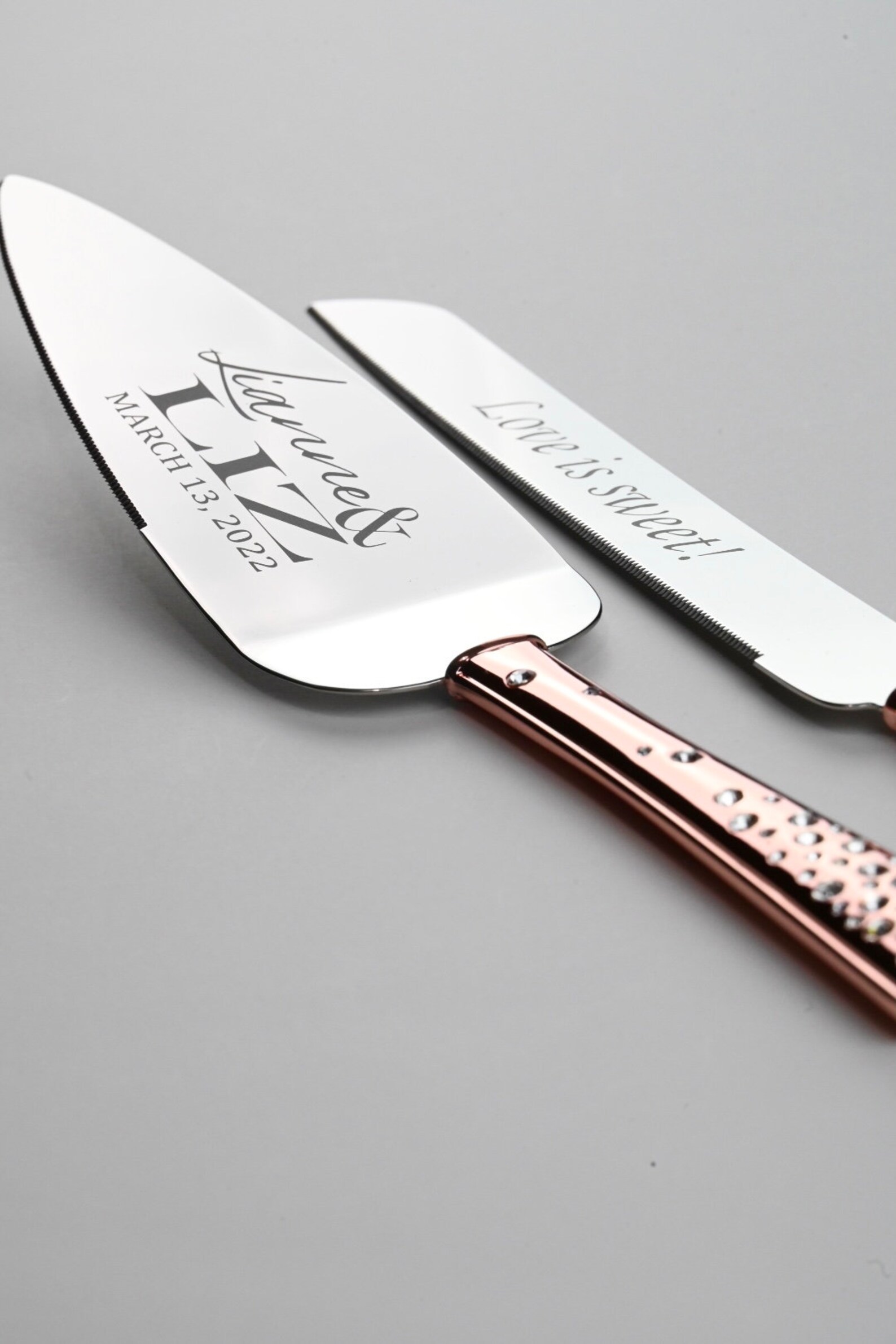 Rose Gold Cake Cutter Set of TWO Personalized Wedding Couples Etsy