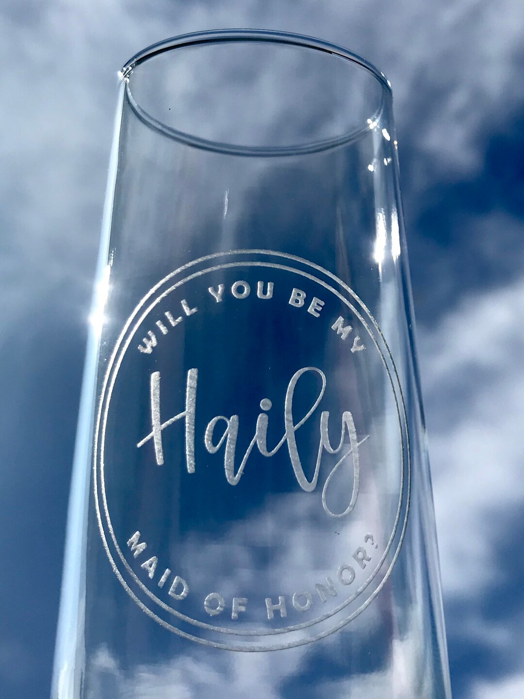 Custom Maid of Honor Stemless Champagne Flute, Bridesmaid Proposal, Bridal Shower Gift, Etched