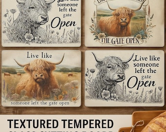 Highland Cow Glass Cutting Board: Rustic Farmhouse Kitchen Decor