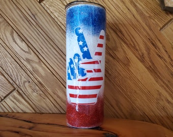20 oz Patriotic Peace Sign Glitter Epoxy Tumbler – Red, White, and Blue Drinkware