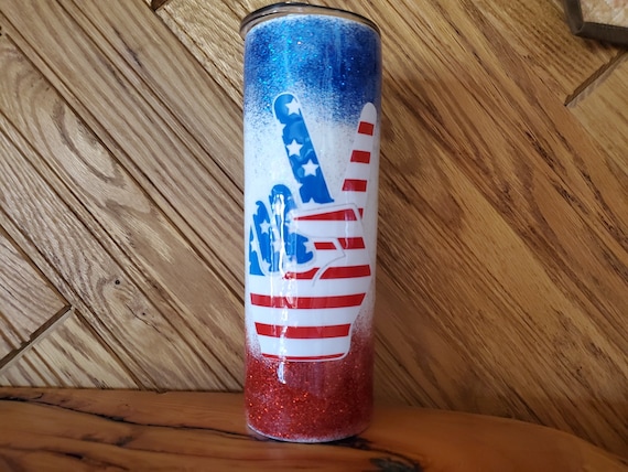 20 oz Patriotic Peace Sign Glitter Epoxy Tumbler – Red, White, and Blue Drinkware