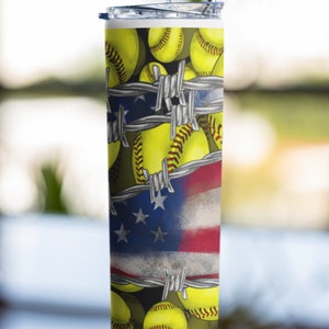 Softball Tumbler with American Flag | 20 oz or 30 oz Stainless Steel Insulated Cup
